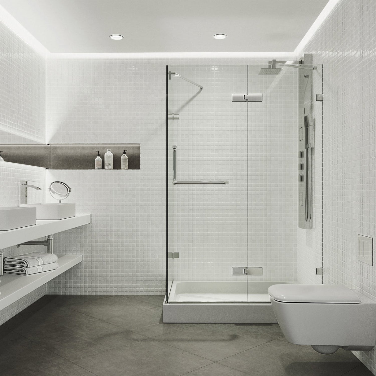 VIGO 32 in. x 40 in. x 79 in. Monteray Frameless Hinged Rectangle Shower Enclosure with Clear 0.38" Tempered Glass and Hardware in Chrome Finish with Left Handle and Base - VG6011CHCL40WR