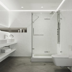VIGO 32 in. x 40 in. x 79 in. Monteray Frameless Hinged Rectangle Shower Enclosure with Clear 0.38" Tempered Glass and Hardware in Chrome Finish with Left Handle and Base - VG6011CHCL40WR