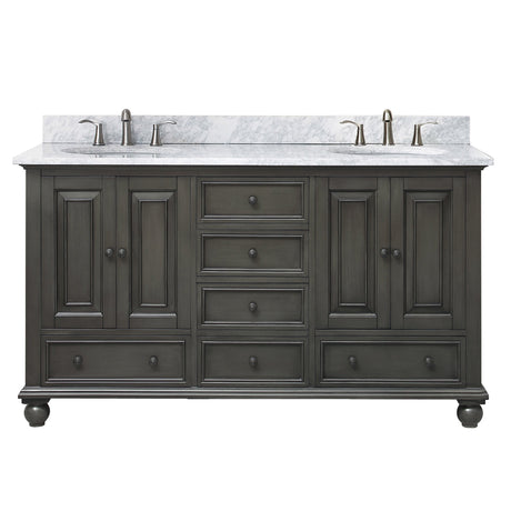 Avanity Thompson 61 in. Double Vanity in Charcoal Glaze finish with Carrara White Marble Top