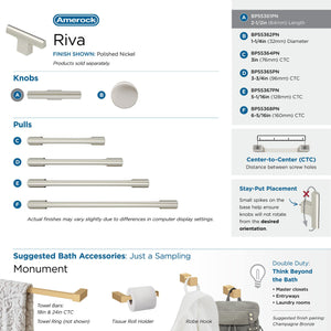 Amerock Cabinet Knob Polished Nickel 2-1/2 inch (64 mm) Length Riva 1 Pack Drawer Knob Cabinet Hardware
