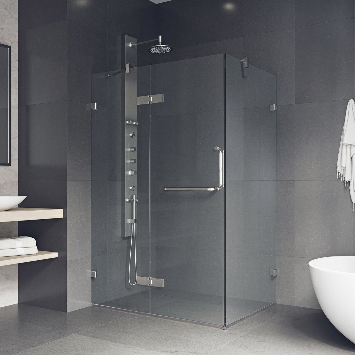 VIGO 30 in. x 46 in. x 73 in. Monteray Frameless Hinged Rectangle Shower Enclosure with Clear 0.38" Tempered Glass and Hardware in Brushed Nickel Finish with Reversible Handle - VG6011BNCL48