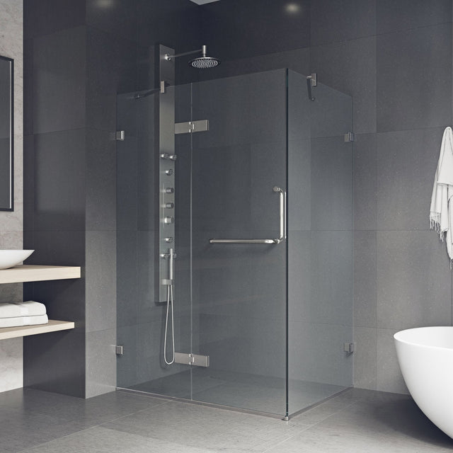 VIGO 30 in. x 46 in. x 73 in. Monteray Frameless Hinged Rectangle Shower Enclosure with Clear 0.38" Tempered Glass and Hardware in Brushed Nickel Finish with Reversible Handle - VG6011BNCL48