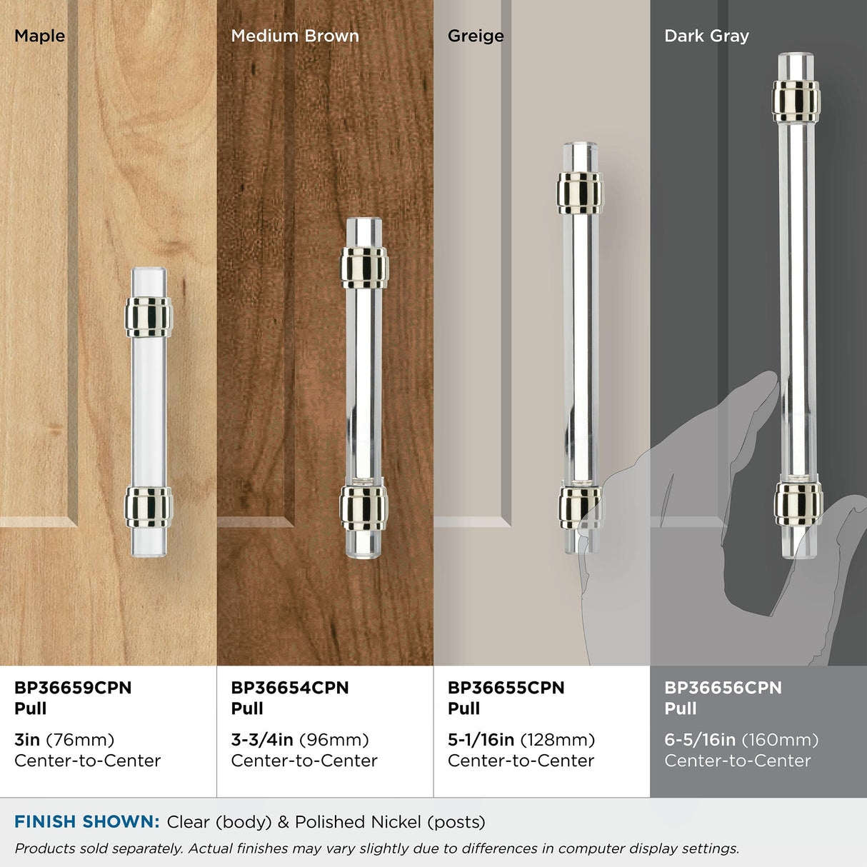 Amerock Cabinet Pull Clear/Polished Nickel 6-5/16 inch (160 mm) Center to Center Glacio 1 Pack Drawer Pull Drawer Handle Cabinet Hardware