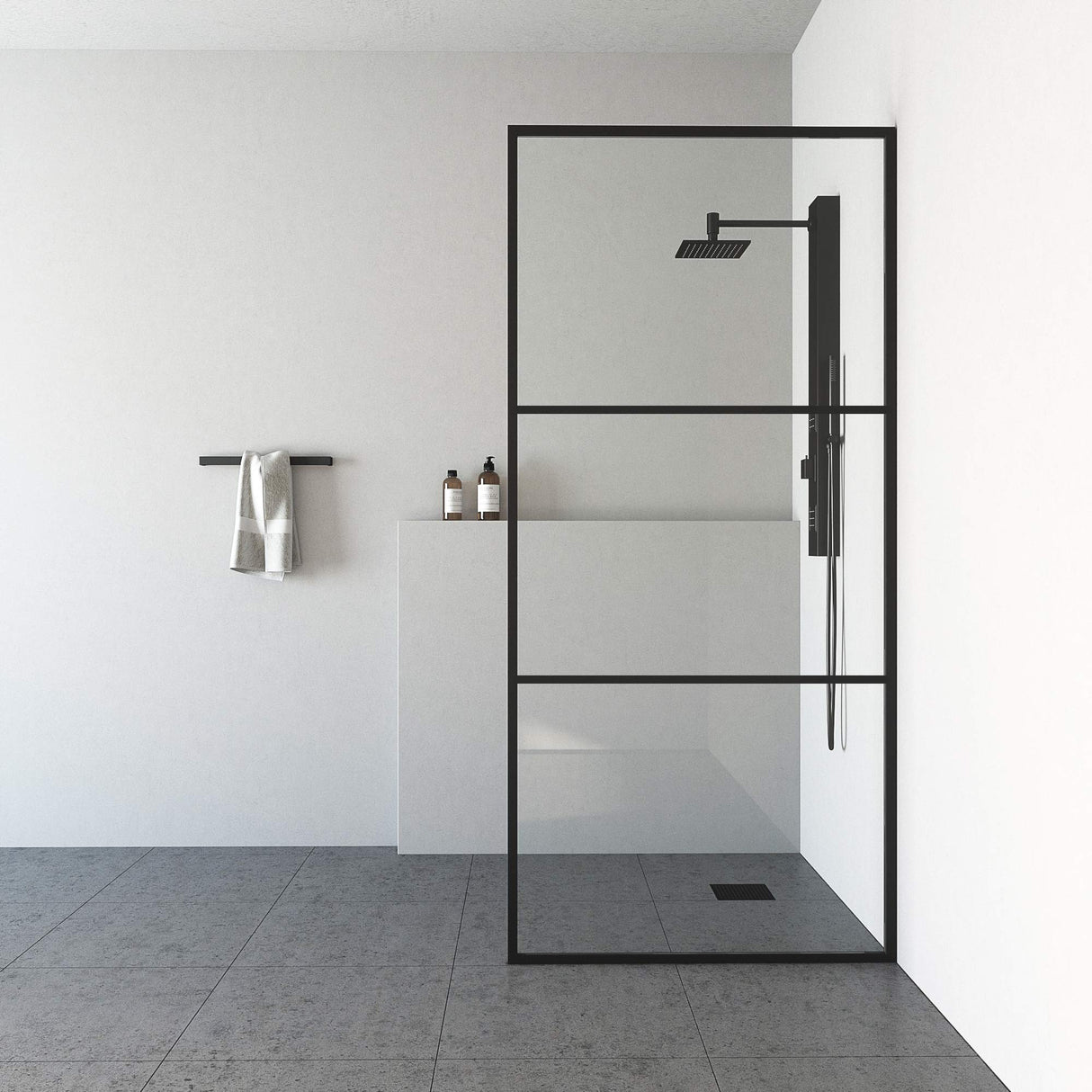 VIGO 34"W x 74"H Divide Framed Fixed Rectangle Shower Screen with Clear Tempered Glass, Door Handle and Stainless Steel Hardware in Matte Black-VG6090MBCL3474