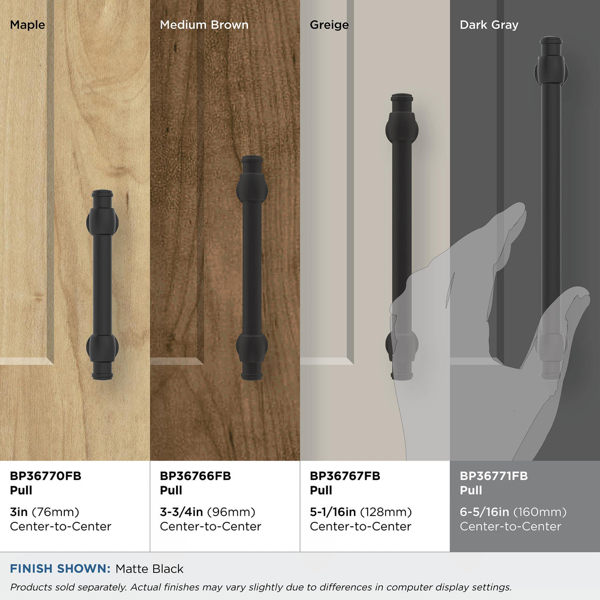 Amerock BP36771FB Matte Black Cabinet Pull 6-5/16 in (160 mm) Center-to-Center Cabinet Handle Winsome Drawer Pull Kitchen Cabinet Handle Furniture Hardware