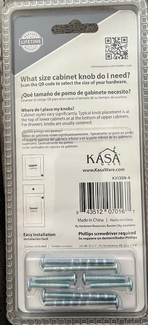 KasaWare K313SN-4 1" Diameter Flared Foot Square Knob, 4-pack