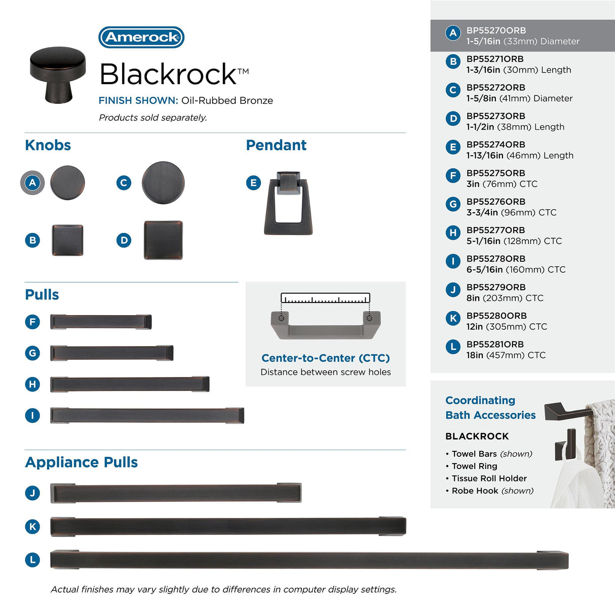 Amerock Cabinet Knob Oil Rubbed Bronze 1-5/16 inch (33 mm) Diameter Blackrock 1 Pack Drawer Knob Cabinet Hardware