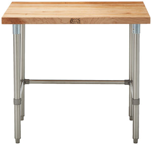 John Boos SNB18 Maple Top Work Table with Stainless Steel Base and Bracing, 120" Long x 36" Wide 1-3/4" Thick