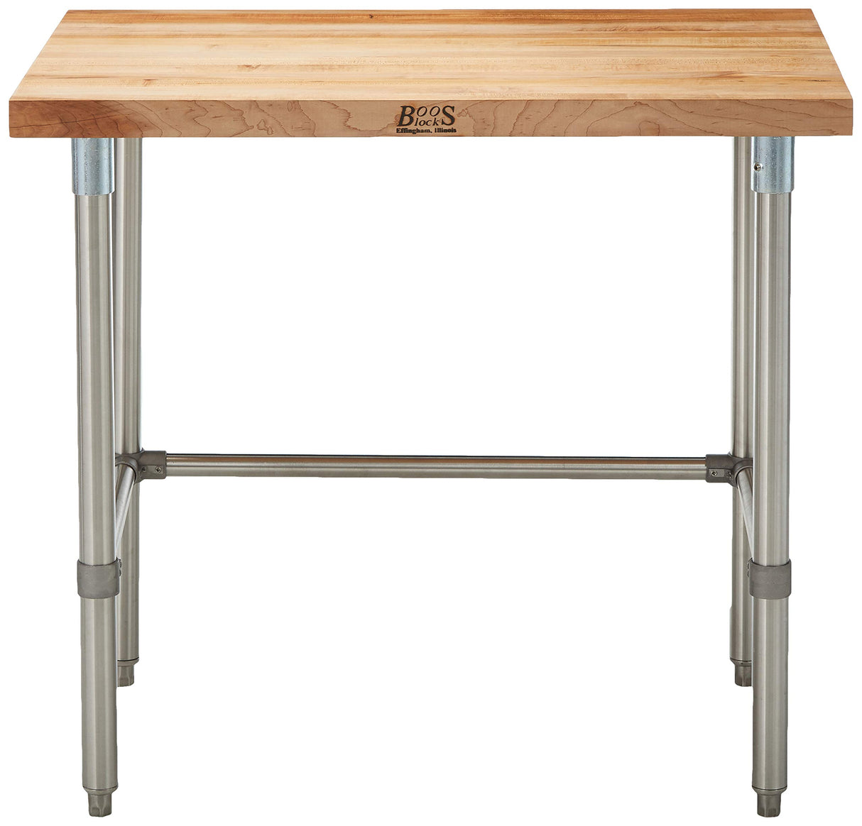 John Boos SNB07 Maple Top Work Table with Stainless Steel Base and Bracing, 36" Long x 30" Wide 1-3/4" Thick