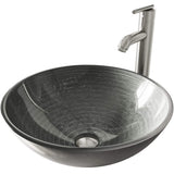VIGO VGT838 16.5" L -16.5" W -13.0" H Handmade Glass Round Vessel Bathroom Sink Set in Simply Silver Finish with Brushed Nickel Single-Handle Single Hole Faucet and Pop Up Drain