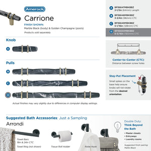 Amerock BP36650MBKBBZ Carrione Cabinet Pull, 6-5/16 in (160 mm) Center-to-Center, Marble Black/Golden Champagne