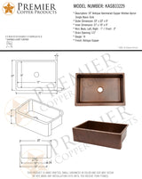 Premier Copper Products KASB33229 33-Inch Hammered Kitchen Apron Single Basin Sink, Antique Copper