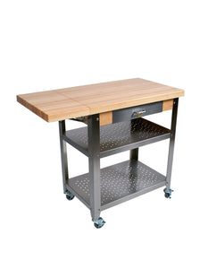 John Boos CUCE40 Cucina Elegante Maple and Stainless Steel Drop Leaf Utility Cart, 40