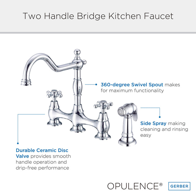 Gerber D404457BS Satin Black Opulence Two Handle Bridge Faucet