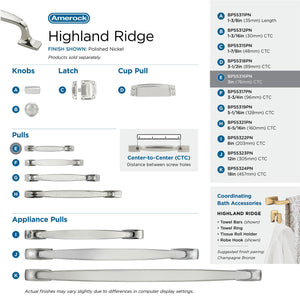 Amerock Cabinet Pull Polished Nickel 3 inch (76 mm) Center to Center Highland Ridge 1 Pack Drawer Pull Drawer Handle Cabinet Hardware