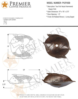Premier Copper Products PV2FHDB 19-Inch Two Fish Vessel Hammered Copper Sink