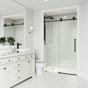 VIGO Adjustable 68-72" W x 76" H Elan Cass Aerodynamic Frameless Sliding Shower Door with Clear Tempered Glass, Reversible Door Handle and Stainless Steel Hardware in Matte Black-VG6044MBCL7276