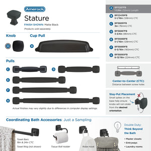 Amerock Cabinet Knob Matte Black 1-1/4 inch (32 mm) Length Stature 1 Pack Drawer Knob Cabinet Hardware