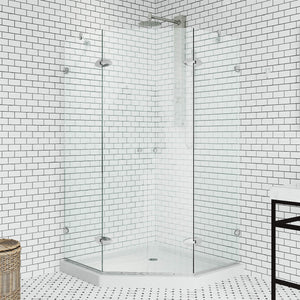 VIGO VG6063CHCL42WS 42.0" -42.0" W -76.75" H Frameless Hinged Neo-angle Shower Enclosure with Clear 0.38" Tempered Glass and Stainless Steel Hardware in Chrome Finish with Reversible Handle and Base