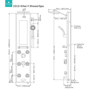 PULSE ShowerSpas 1013-GL Kihei II ShowerSpa Panel with 8" Rain Showerhead, 6 Body Sprays, 5-Function Hand Shower, Glass Shelf, Mirror, Tub Spout, Silver with Chrome Fixtures