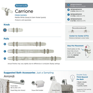 Amerock Cabinet Knob Marble White/Satin Nickel  2-1/2 inch (64 mm) Length Carrione 1 Pack Drawer Knob Cabinet Hardware