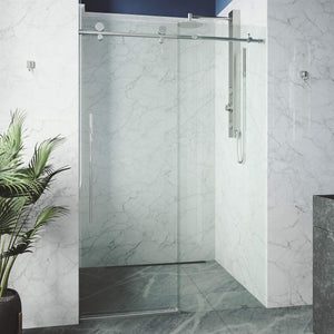 VIGO Adjustable 64-68" W x 76" H Elan E-Class Frameless Sliding Rectangle Shower Door with Clear Tempered Glass, Reversible Door Handle and Stainless Steel Hardware in Chrome-VG6021CHCL6876