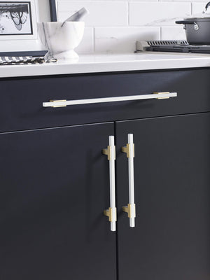 Amerock Cabinet Pull Brushed Gold/White 5-1/16 inch (128 mm) Center to Center Urbanite 1 Pack Drawer Pull Drawer Handle Cabinet Hardware