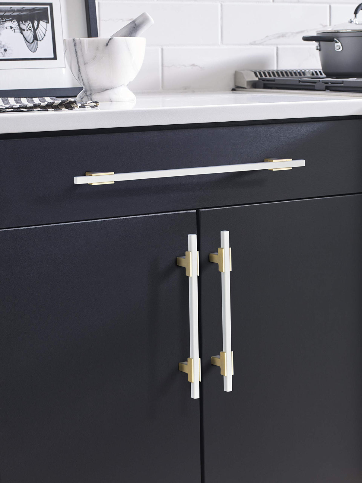 Amerock Cabinet Pull Brushed Gold/White 10-1/16 inch (256 mm) Center to Center Urbanite 1 Pack Drawer Pull Drawer Handle Cabinet Hardware