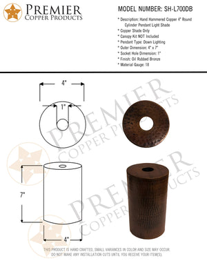 Premier Copper Products SH-L700DB Shade for Premier Copper Products L700