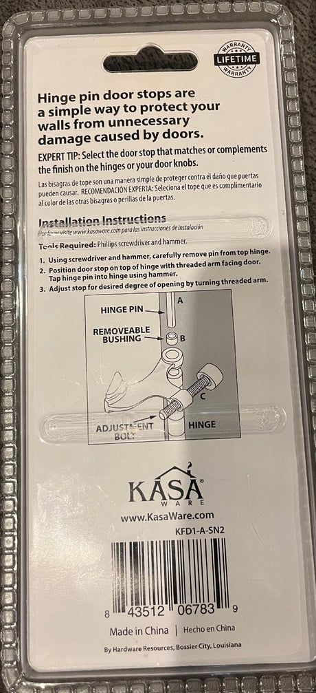 KasaWare KFD1-A-SN2 Hinge Pin Door Stop with Adjustable Pad, 2-pack