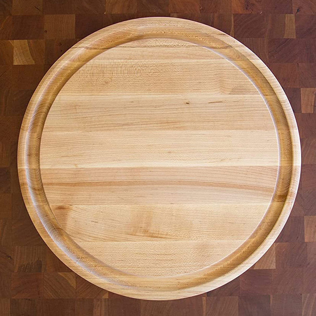 John Boos CB1051-1M1515175 Maple Wood Cutting Board for Kitchen Prep, 1.75" Thick, Large, Edge Grain, Circular Charcuterie Block, 15", Reversible, Juice Grooves 15DIAX1.75 MPL-EDGE GR-