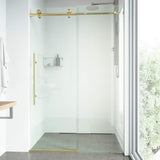 VIGO Adjustable 60-64"W x 76"H Elan E-Class Frameless Sliding Rectangle Shower Door with Clear Tempered Glass, Reversible Door Handle and Stainless Steel Hardware in Matte Brushed Gold-VG6021MGCL6476