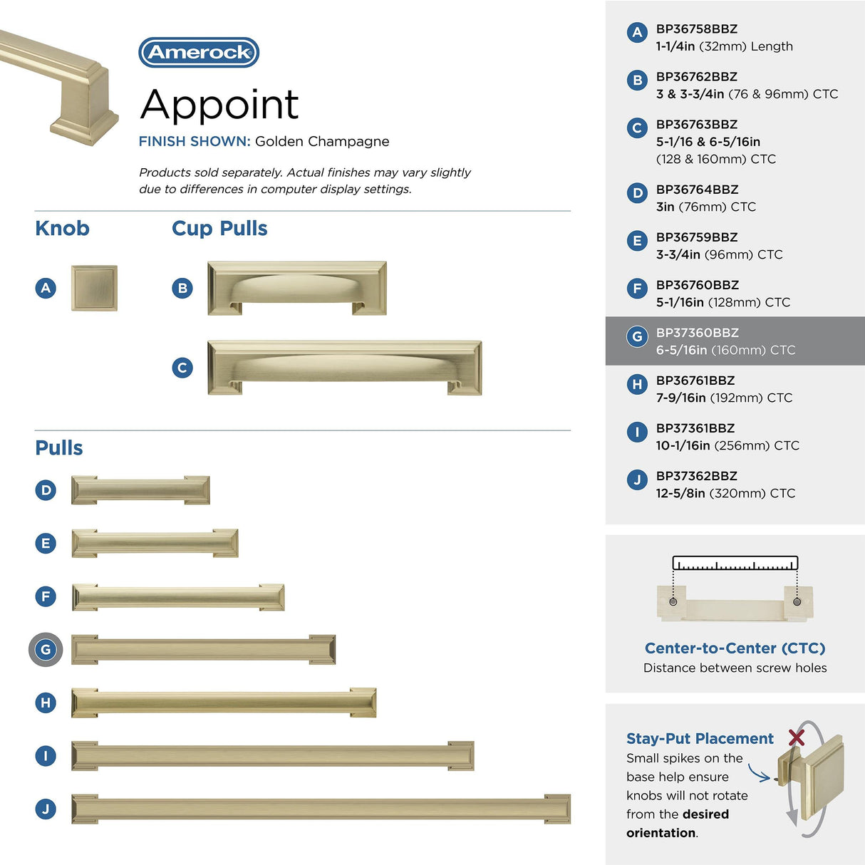 Amerock BP37360BBZ Golden Champagne Cabinet Pull 6-5/16 in (160 mm) Center-to-Center Cabinet Handle Appoint Drawer Pull Kitchen Cabinet Handle Furniture Hardware