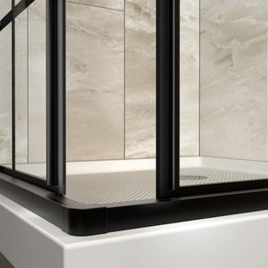DreamLine French Corner 42 in. D x 42 in. W x 74 3/4 in. H Framed Sliding Shower Enclosure in Satin Black and Black Acrylic Base, DL-6790-09