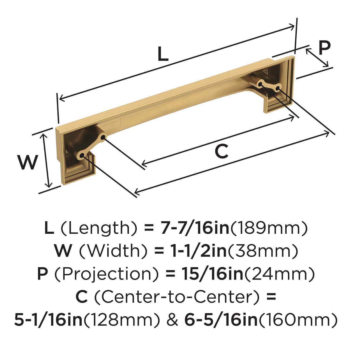 Amerock Cabinet Cup Pull Champagne Bronze 5-1/16 inch & 6-5/16 inch (128 mm & 160 mm) Center-to-Center Appoint 1 Pack Drawer Pull Cabinet Handle Cabinet Hardware