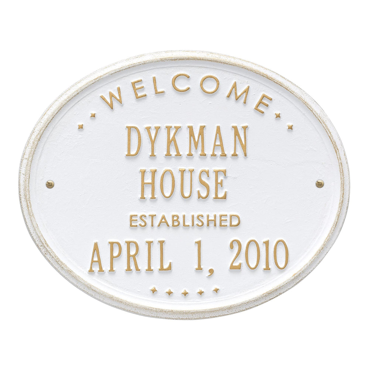 Whitehall 1390WG - Welcome Oval "House" Established - Standard Wall - Two Line - White/Gold