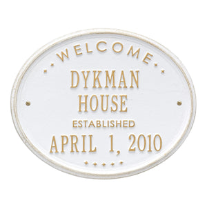 Whitehall 1390WG - Welcome Oval "House" Established - Standard Wall - Two Line - White/Gold