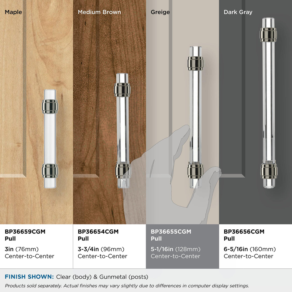 Amerock Cabinet Pull Clear/Gunmetal 5-1/16 inch (128 mm) Center to Center Glacio 1 Pack Drawer Pull Drawer Handle Cabinet Hardware