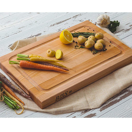 John Boos BBQBD-6 Large Maple Wood Cutting Board for Kitchen Prep, 18” x 12” 1.5” Thick, Hand Grip, Juice Groove, Charcuterie, Reversible Block 18X12X1.5 MPL-EDGE GR-REV-GRV-GRIPS