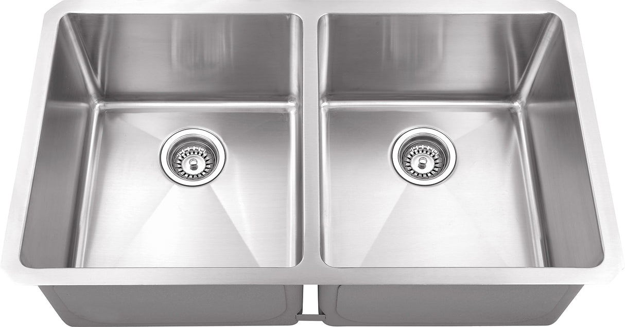 Hardware Resources HMS250 32" L x 19" W x 10" D Undermount 16 Gauge Handmade Stainless Steel 50/50 Double Bowl Sink