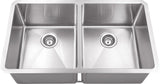 Hardware Resources HMS250 32" L x 19" W x 10" D Undermount 16 Gauge Handmade Stainless Steel 50/50 Double Bowl Sink