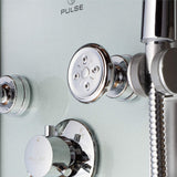 PULSE ShowerSpas 1013-GL Kihei II ShowerSpa Panel with 8" Rain Showerhead, 6 Body Sprays, 5-Function Hand Shower, Glass Shelf, Mirror, Tub Spout, Silver with Chrome Fixtures