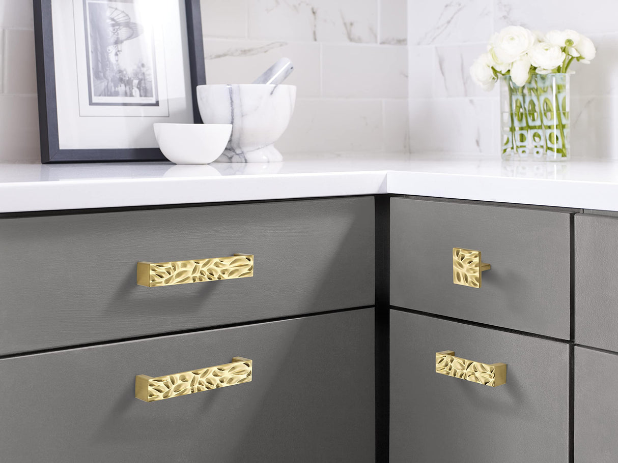 Amerock Cabinet Pull Brushed Gold 1-1/4 inch (32 mm) Center to Center Calathea 1 Pack Drawer Pull Drawer Handle Cabinet Hardware