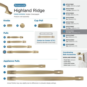 Amerock Cabinet Pull Golden Champagne 6-5/16 inch (160 mm) Center to Center Highland Ridge 1 Pack Drawer Pull Drawer Handle Cabinet Hardware
