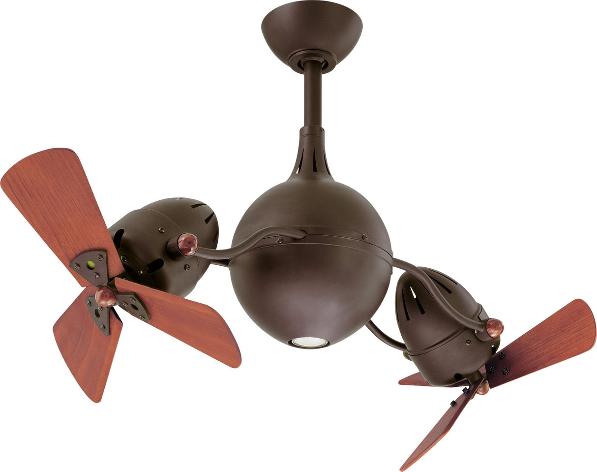 Matthews Fan AQ-TB-WD Acqua 360° rotational 3-speed ceiling fan in textured bronze finish with solid sustainable mahogany wood blades and light kit.