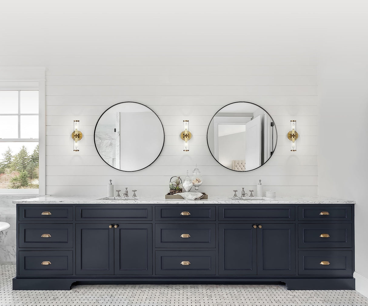 Alora WV309002NBCG REVOLVE WALL VANITY 2 LIGHT NATURAL BRASS CLEAR GLASS