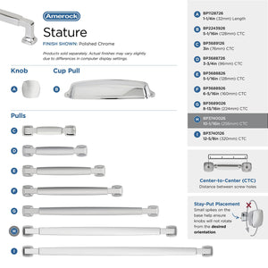 Amerock BP3740026 Polished Chrome Cabinet Pull 10-1/16 in (256 mm) Center-to-Center Cabinet Handle Stature Drawer Pull Kitchen Cabinet Handle Furniture Hardware