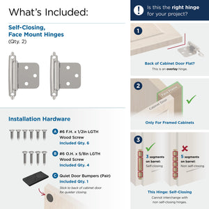 Variable Overlay Self-Closing, Face Mount Polished Chrome Hinge - 2 Pack