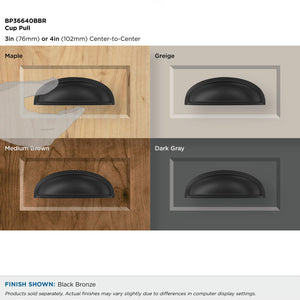 Amerock Cabinet Cup Pull Black Bronze 3 in. (76 mm) & 4 in. (102 mm) Center-to-Center Drawer Pull Ashby Kitchen and Bath Hardware Furniture Hardware, 1 Count