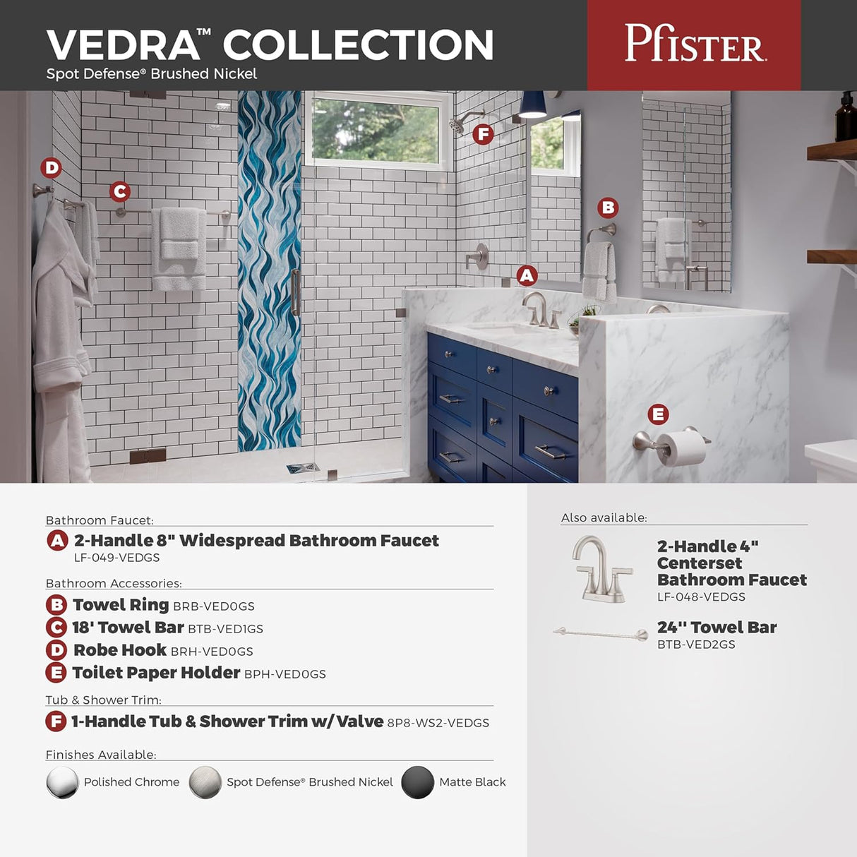 Pfister Vedra 2-Handle 8" Widespread Bathroom Faucet With Push & Seal™ LF-049-VEDGS